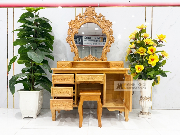 Bàn Trang Điểm Gỗ Gõ Đỏ Hoa Hồng Cao Cấp - BTD613