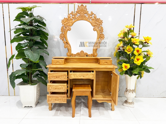 Bàn Trang Điểm Gỗ Gõ Đỏ Hoa Hồng Cao Cấp - BTD613