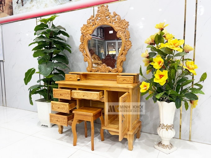 Bàn Trang Điểm Gỗ Gõ Đỏ Hoa Hồng Cao Cấp - BTD613