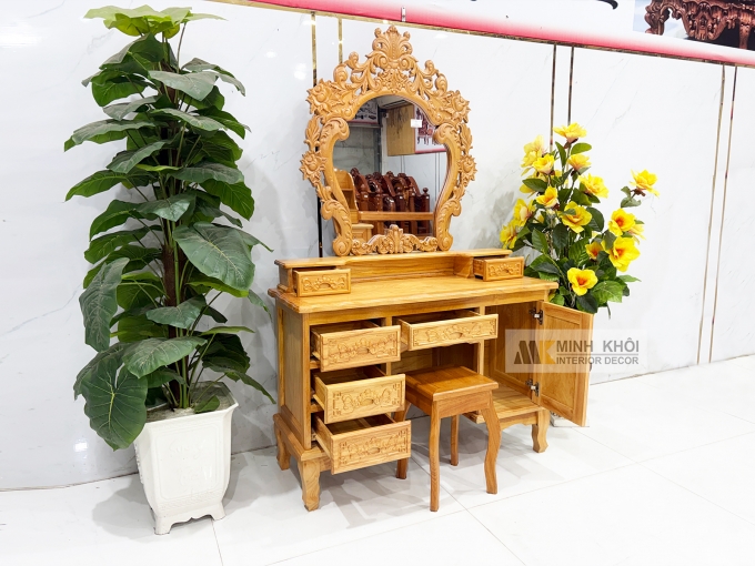 Bàn Trang Điểm Gỗ Gõ Đỏ Hoa Hồng Cao Cấp - BTD613