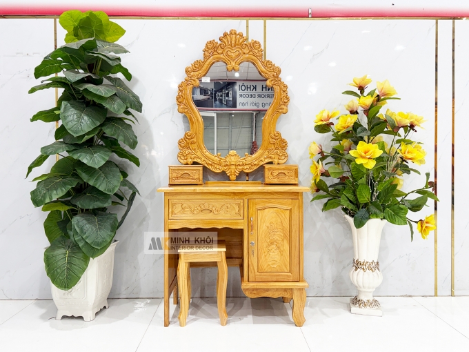 Bàn Trang Điểm Gỗ Gõ Đỏ Hoa Hồng Cổ Điển - BTD609