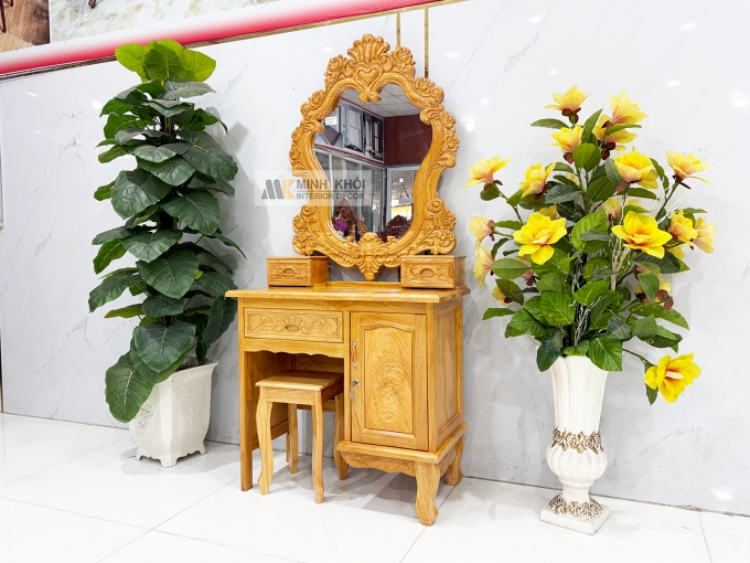 Bàn Trang Điểm Gỗ Gõ Đỏ Hoa Hồng Cổ Điển - BTD609