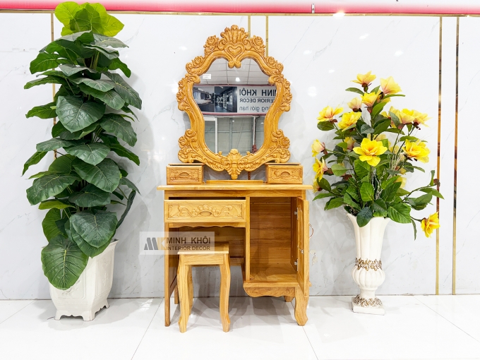 Bàn Trang Điểm Gỗ Gõ Đỏ Hoa Hồng Cổ Điển - BTD609