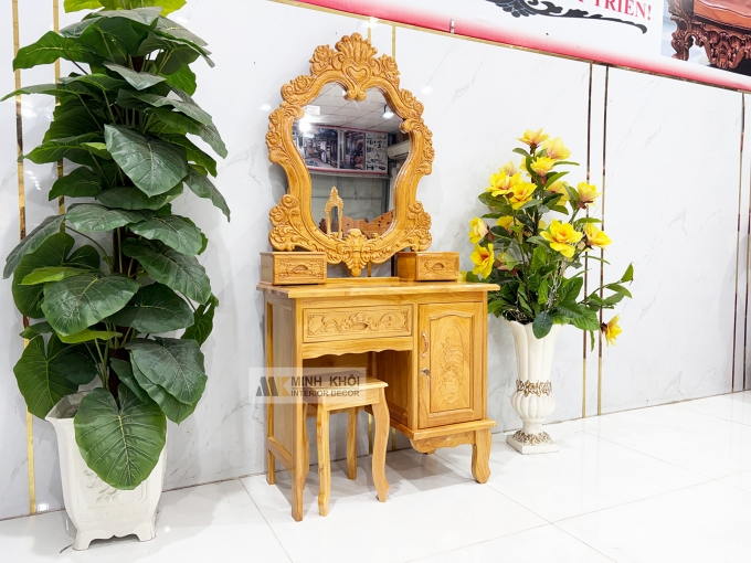 Bàn Trang Điểm Gỗ Gõ Đỏ Hoa Hồng Cổ Điển - BTD609