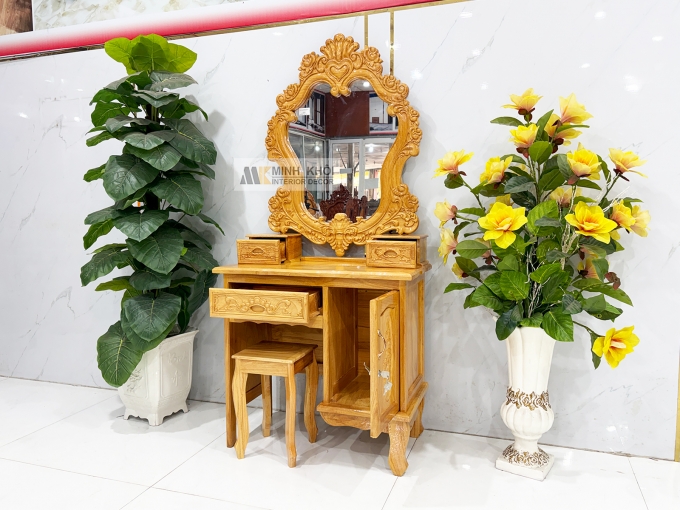 Bàn Trang Điểm Gỗ Gõ Đỏ Hoa Hồng Cổ Điển - BTD609