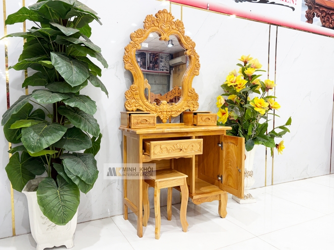 Bàn Trang Điểm Gỗ Gõ Đỏ Hoa Hồng Cổ Điển - BTD609