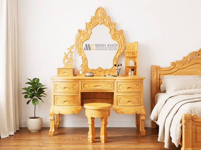 Bàn Trang Điểm Gỗ Gõ Đỏ Tân Cổ Điển - BTD602