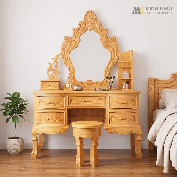 Bàn Trang Điểm Gỗ Gõ Đỏ Tân Cổ Điển - BTD602