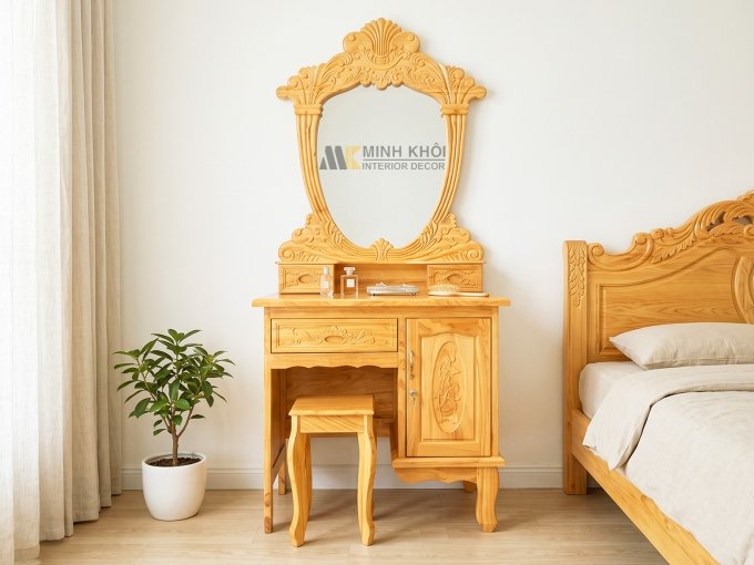 Bàn Trang Điểm Gỗ Gõ Đỏ Tân Cổ Điển - BTD608
