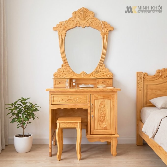 Bàn Trang Điểm Gỗ Gõ Đỏ Tân Cổ Điển - BTD608