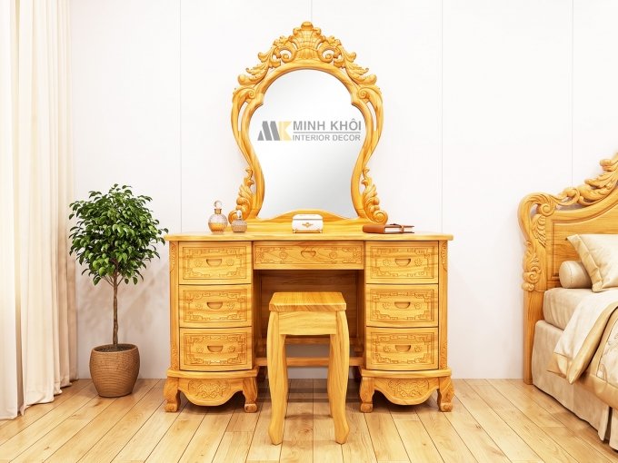 Bàn Trang Điểm Gỗ Gõ Đỏ Tân Cổ Điển - BTD610