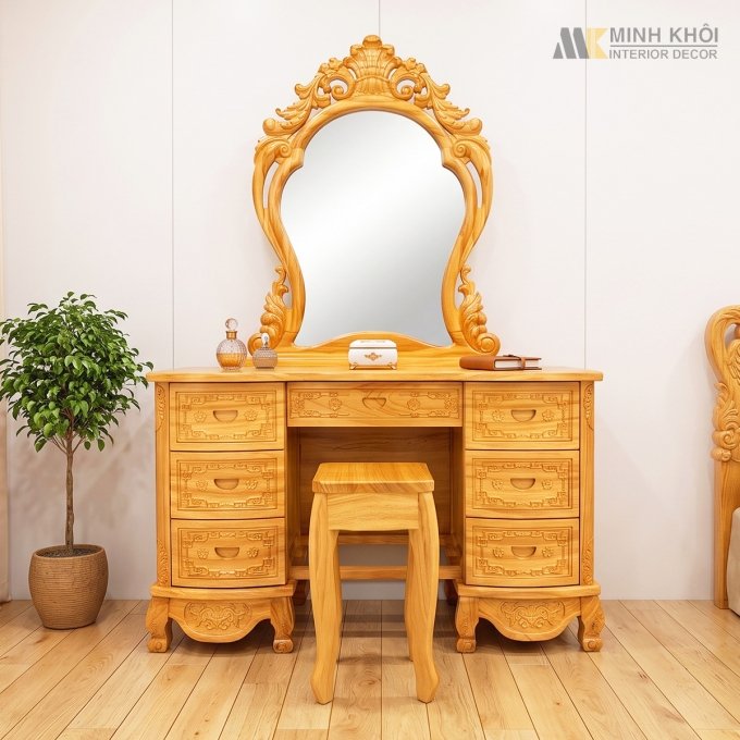 Bàn Trang Điểm Gỗ Gõ Đỏ Tân Cổ Điển - BTD610