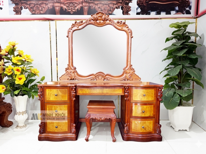 Bàn Trang Điểm Gỗ Gõ Đỏ Vân Nu Cao Cấp – BTD938