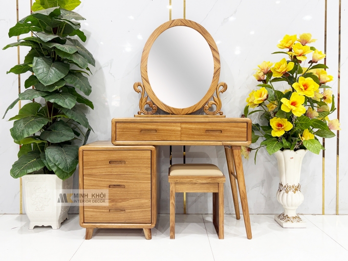 Bàn Trang Điểm Gỗ Hương Xám Gương Oval Hiện Đại - BTD611
