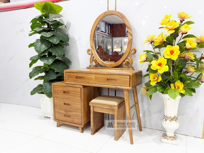 Bàn Trang Điểm Gỗ Hương Xám Gương Oval Hiện Đại - BTD611