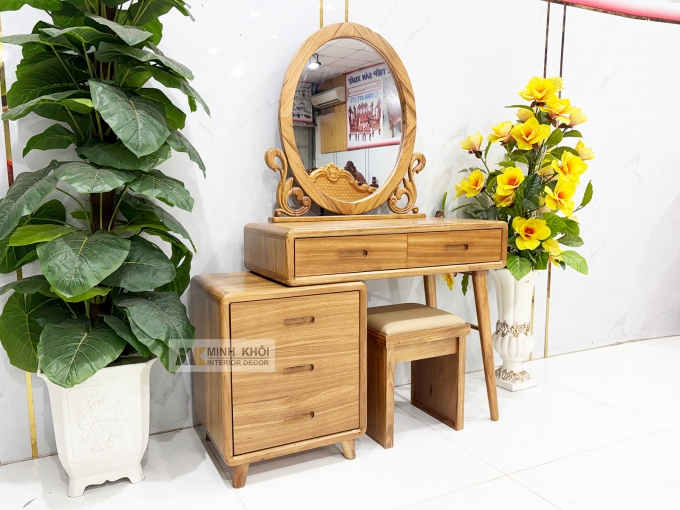 Bàn Trang Điểm Gỗ Hương Xám Gương Oval Hiện Đại - BTD611