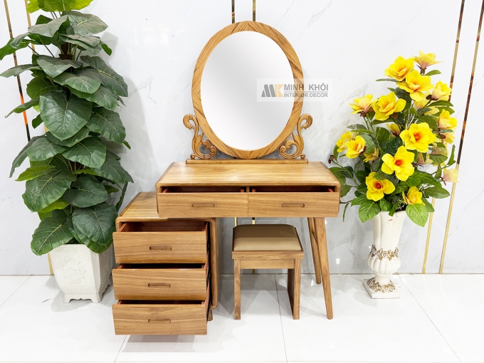 Bàn Trang Điểm Gỗ Hương Xám Gương Oval Hiện Đại - BTD611