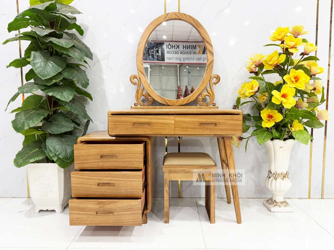 Bàn Trang Điểm Gỗ Hương Xám Gương Oval Hiện Đại - BTD611