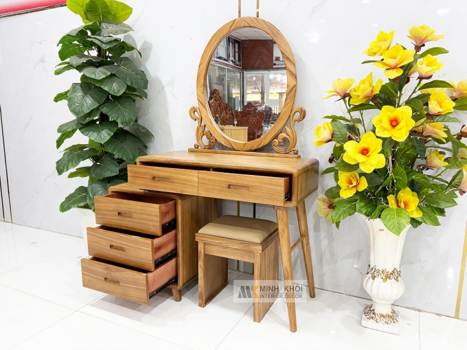 Bàn Trang Điểm Gỗ Hương Xám Gương Oval Hiện Đại - BTD611