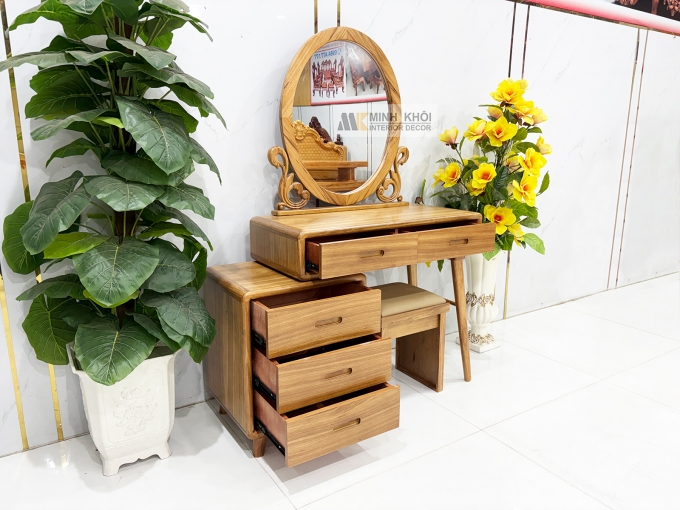 Bàn Trang Điểm Gỗ Hương Xám Gương Oval Hiện Đại - BTD611