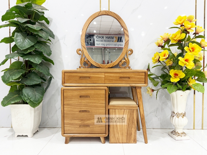 Bàn Trang Điểm Gỗ Hương Xám Gương Oval Hiện Đại - BTD611