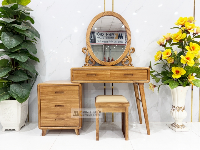 Bàn Trang Điểm Gỗ Hương Xám Gương Oval Hiện Đại - BTD611