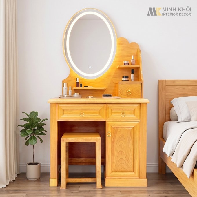 Bàn Trang Điểm Gương Oval Có Led - BTD614