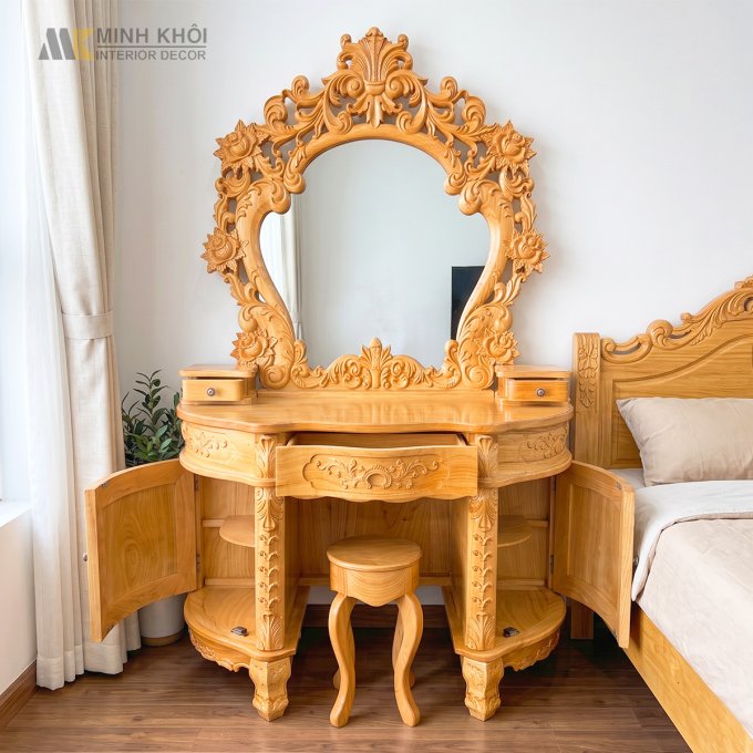 Bàn Trang Điểm Tân Cổ Điển Gỗ Gõ Đỏ - BTD616