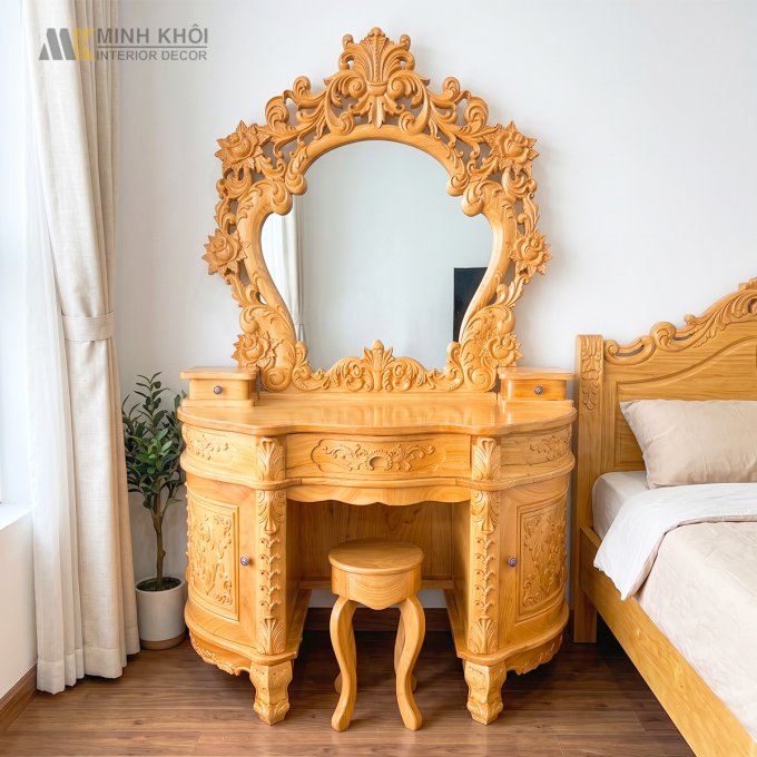 Bàn Trang Điểm Tân Cổ Điển Gỗ Gõ Đỏ - BTD616