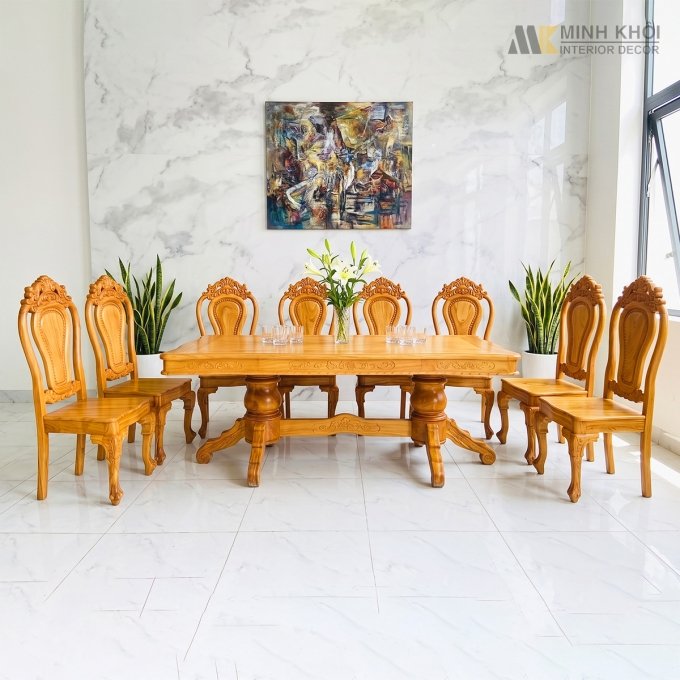Bộ Bàn Ăn Gỗ Gõ Đỏ 8 Ghế Cao Cấp - BA1016