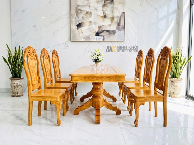 Bộ Bàn Ăn Hoàng Gia Louis Gõ Đỏ Cao Cấp - BA974