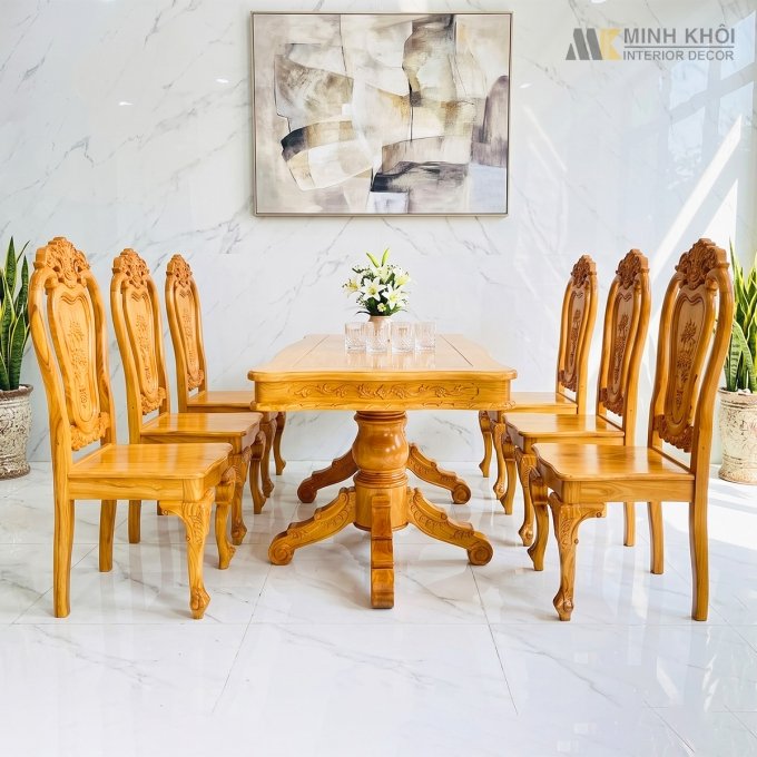 Bộ Bàn Ăn Hoàng Gia Louis Gõ Đỏ Cao Cấp - BA974