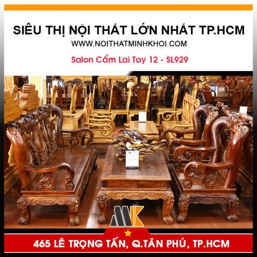 Bộ Bàn Ghế Gỗ Cẩm Lai Tay 12 Chạm Đào - SL929
