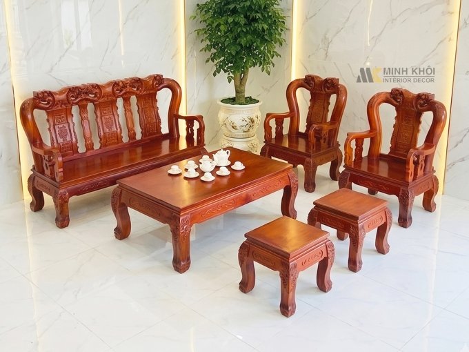 Bộ Bàn Ghế Gỗ Xoan Đào Tay 10 6 Món - SL223