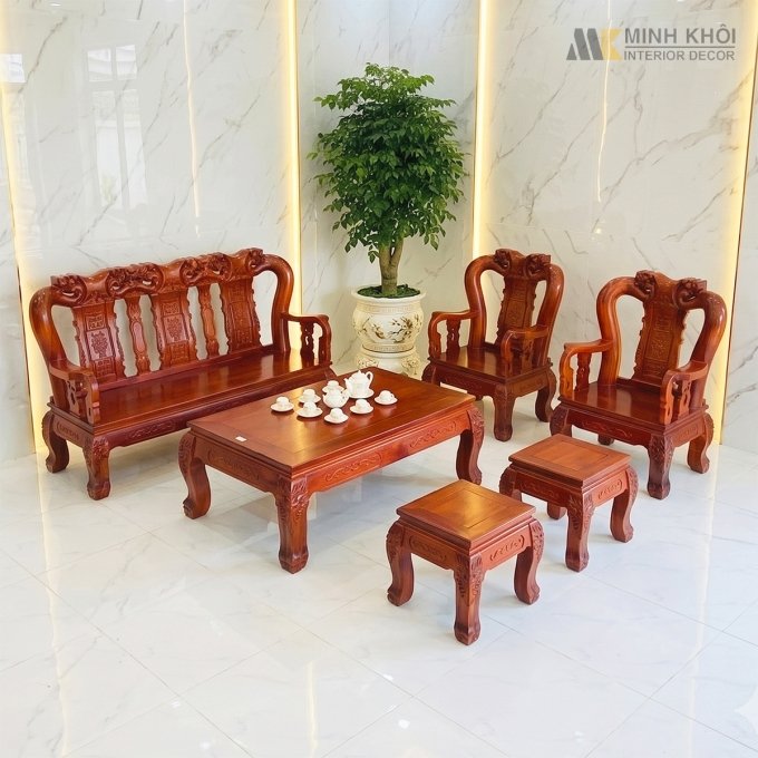 Bộ Bàn Ghế Gỗ Xoan Đào Tay 10 6 Món - SL223