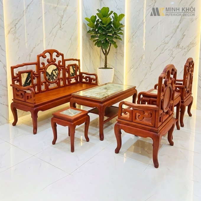 Bộ Bàn Ghế Móc Hương Đá 6 Món - SL966