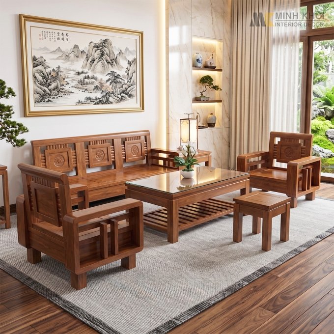 Bộ Bàn Ghế Phòng Khách Gỗ Còng 6 Món - SF239G