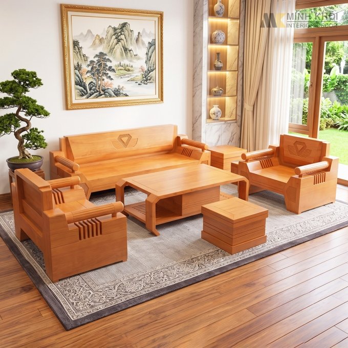 Bộ Bàn Ghế Phòng Khách Gỗ Sồi 7 Món - SF951