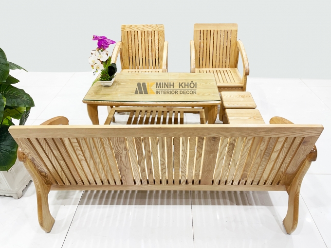 Bộ Bàn Ghế Phòng Khách Gỗ Sồi Tựa Nan Chân Cong - SF811