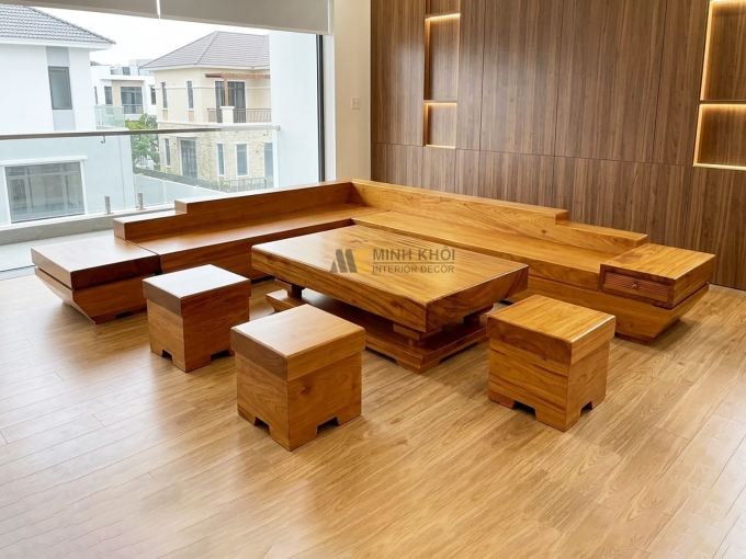 Bộ Bàn Ghế Sofa Gỗ Nguyên Khối Gõ Đỏ Đẳng Cấp - SF952