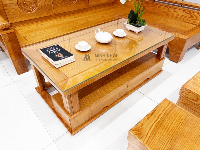 Bộ Bàn Ghế Sofa Gỗ Sồi Góc L 5 Món - SF245