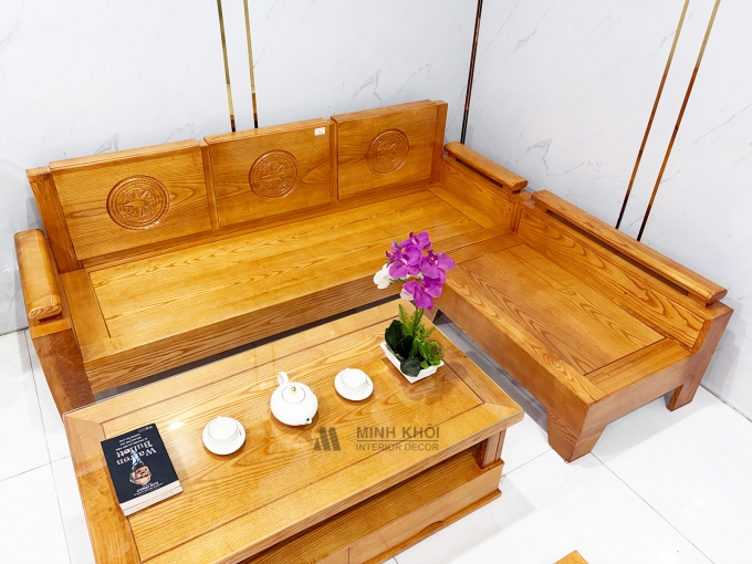 Bộ Bàn Ghế Sofa Gỗ Sồi Góc L 5 Món - SF245