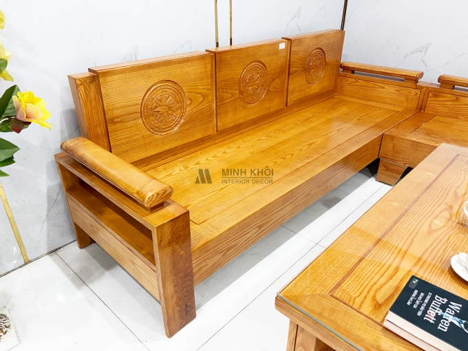 Bộ Bàn Ghế Sofa Gỗ Sồi Góc L 5 Món - SF245