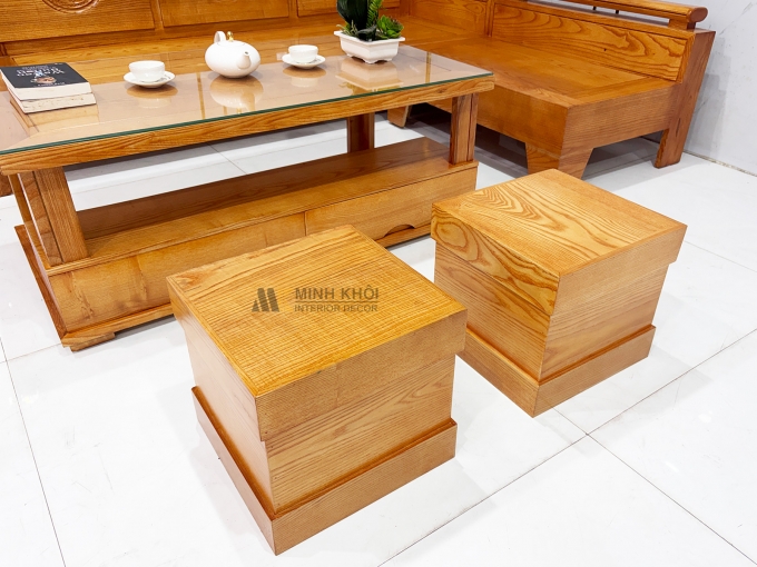 Bộ Bàn Ghế Sofa Gỗ Sồi Góc L 5 Món - SF245