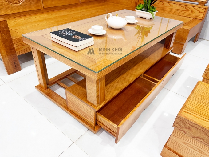 Bộ Bàn Ghế Sofa Gỗ Sồi Góc L 5 Món - SF245