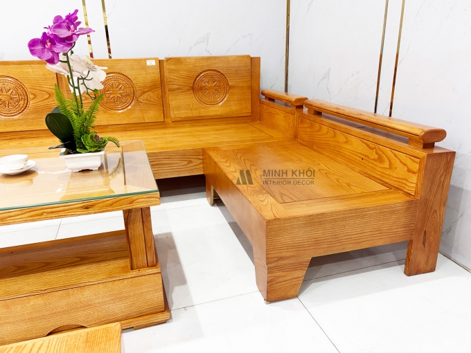 Bộ Bàn Ghế Sofa Gỗ Sồi Góc L 5 Món - SF245