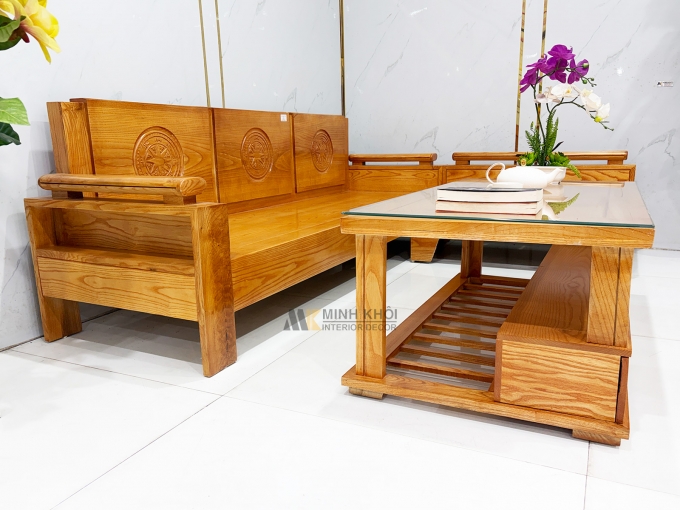 Bộ Bàn Ghế Sofa Gỗ Sồi Góc L 5 Món - SF245