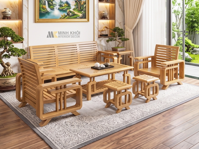Bộ Bàn Ghế Sofa Hiện Đại Gỗ Sồi 7 Món - SF232G