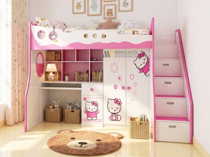 Bộ Phòng Ngủ Trẻ Em Màu Hồng 3 Trong 1 - FCH91B