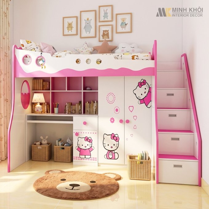 Bộ Phòng Ngủ Trẻ Em Màu Hồng 3 Trong 1 - FCH91B